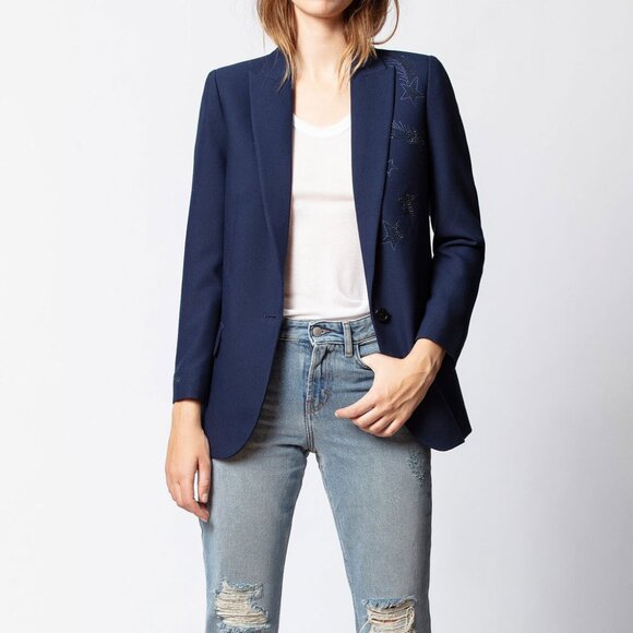 NWT - Zadig & Voltaire Viva Bis Strass Jacket NAVY 😍 - Picture 4 of 14